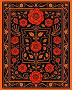 Orange Black Rose Skeleton Garden Rug