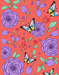 Coral Lilac Roses Butterfly Garden Rug