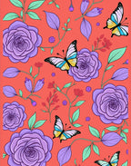 Coral Lilac Roses Butterfly Garden Rug