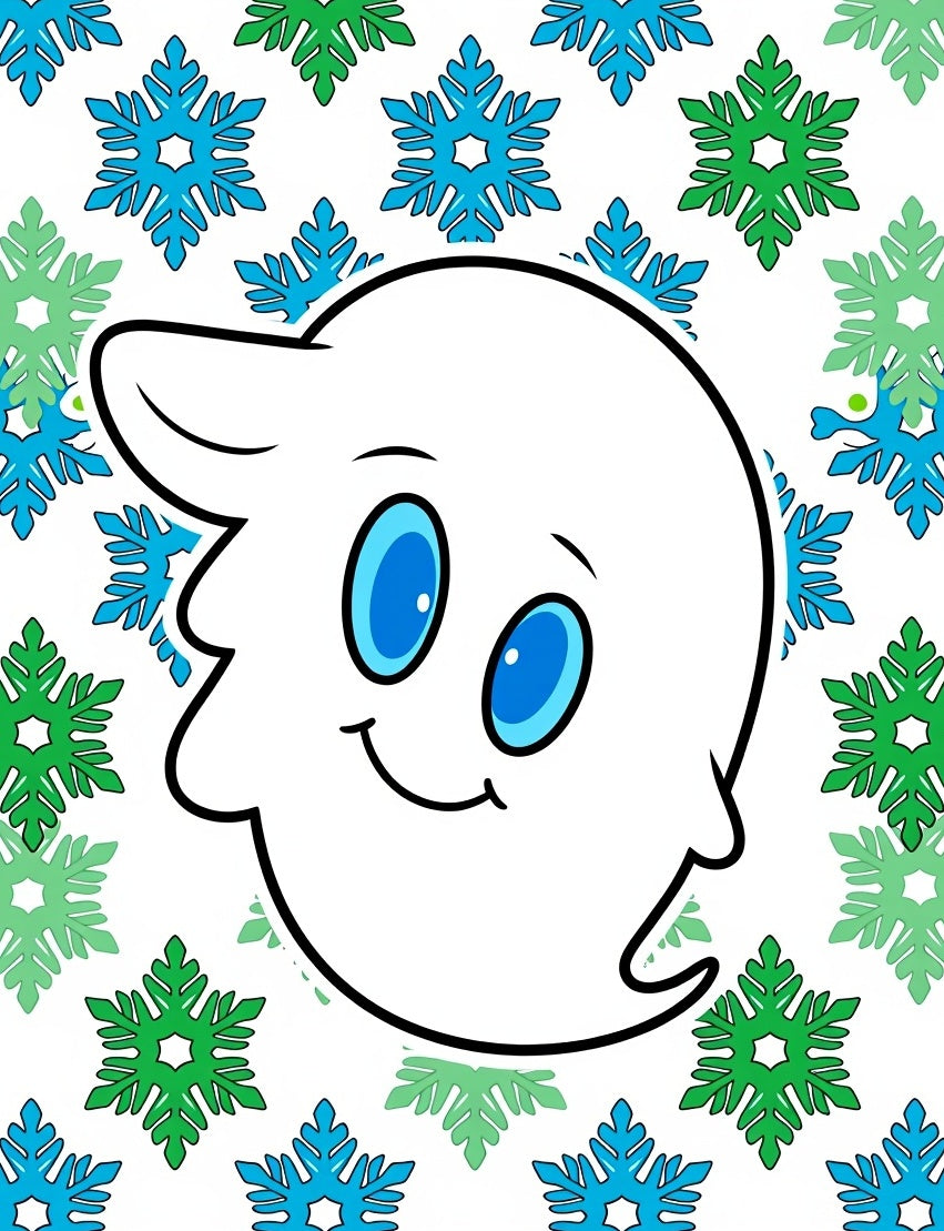Friendly White Ghost Blue Green Snowflakes Rug