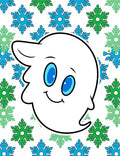 Friendly White Ghost Blue Green Snowflakes Rug