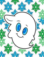 Friendly White Ghost Blue Green Snowflakes Rug