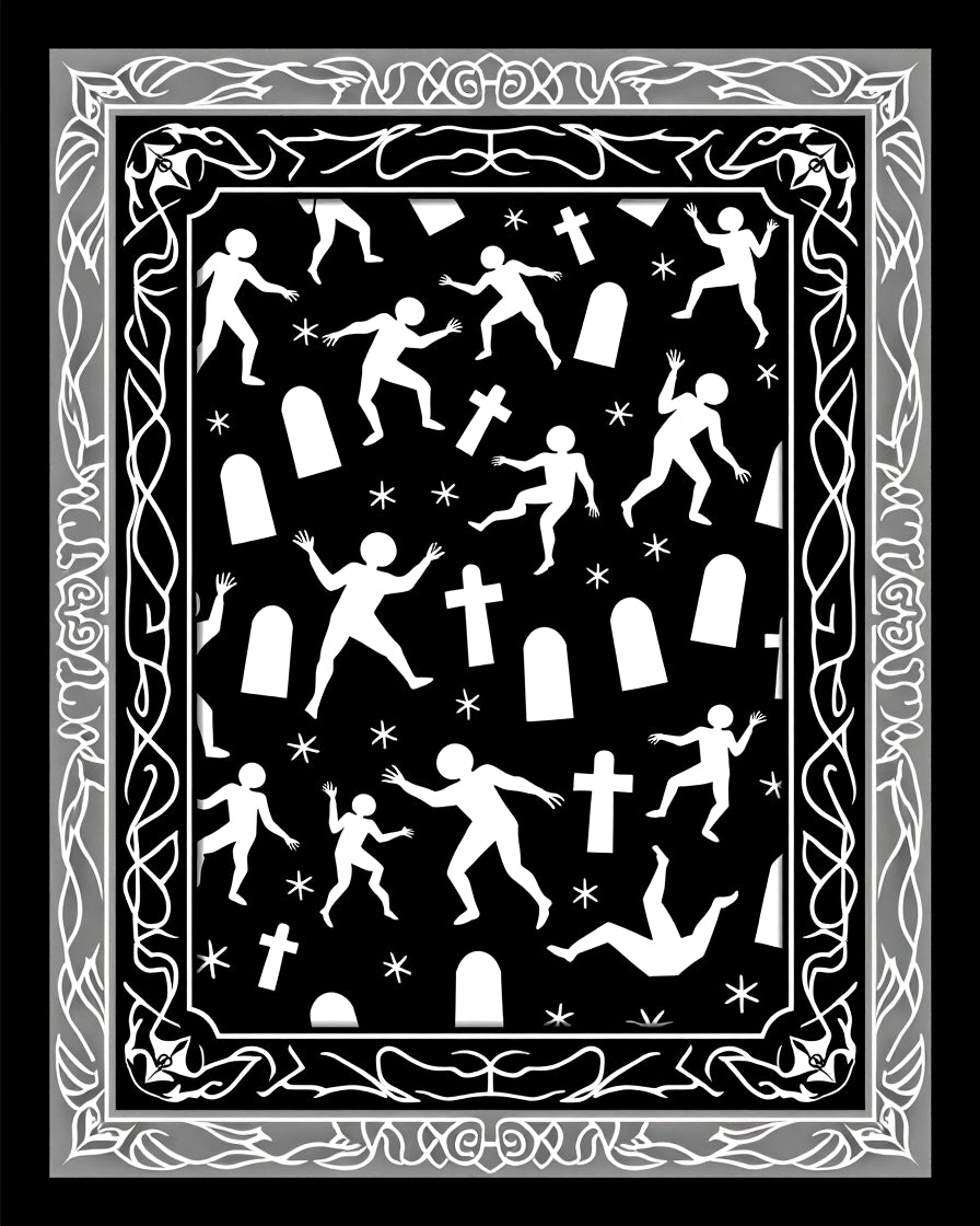 Spooky Black White Graveyard Figures Rug