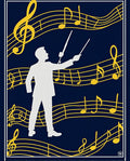 Conductor Silhouette With Yellow Music Notes Rug