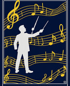Conductor Silhouette With Yellow Music Notes Rug