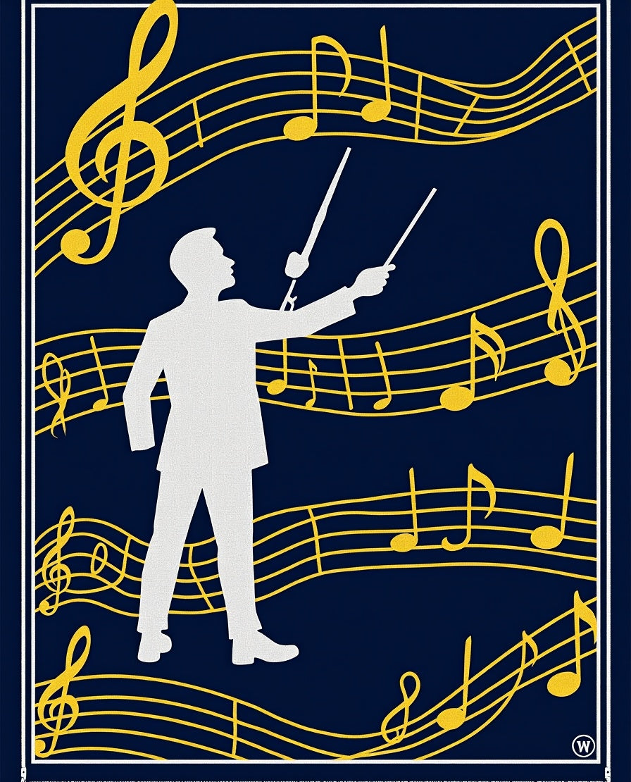 Conductor Silhouette With Yellow Music Notes Rug