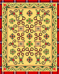 Yellow Ochre Red Green Folk Art Rug