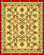 Yellow Ochre Red Green Folk Art Rug