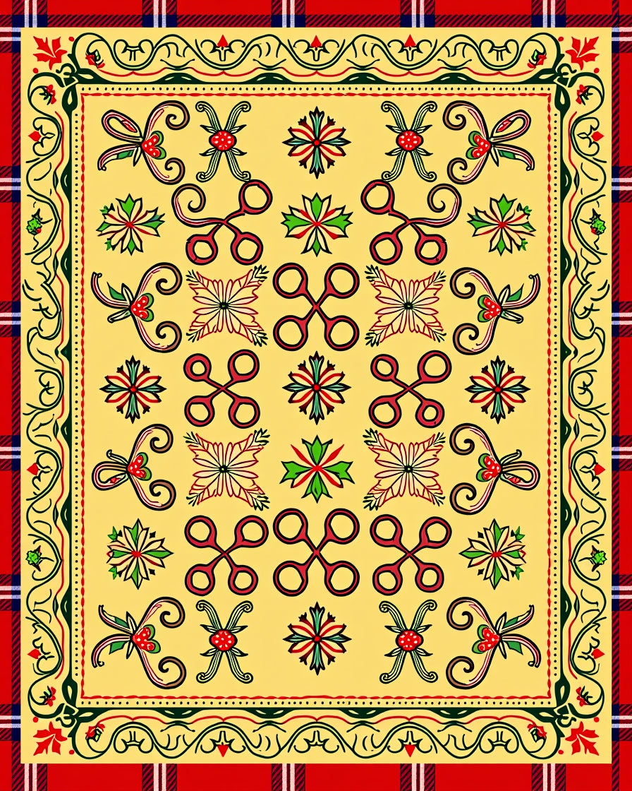Yellow Ochre Red Green Folk Art Rug