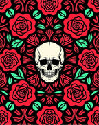 Crimson Rose Skull Americana Rug