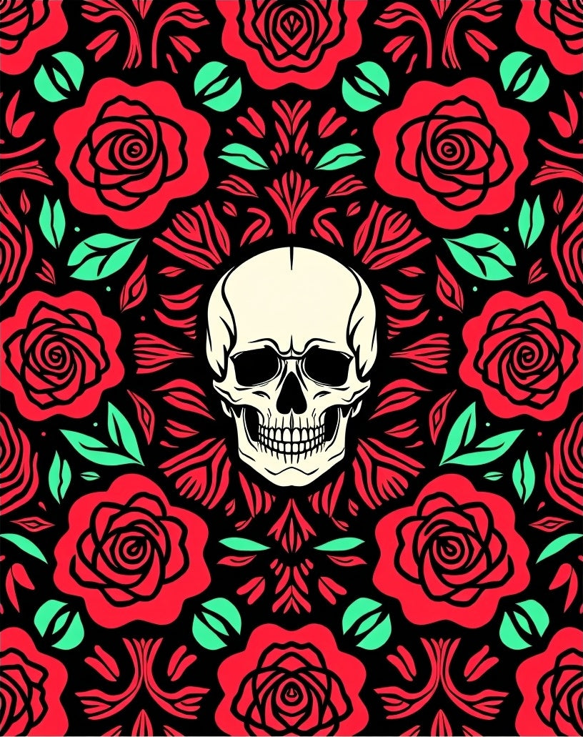 Crimson Rose Skull Americana Rug