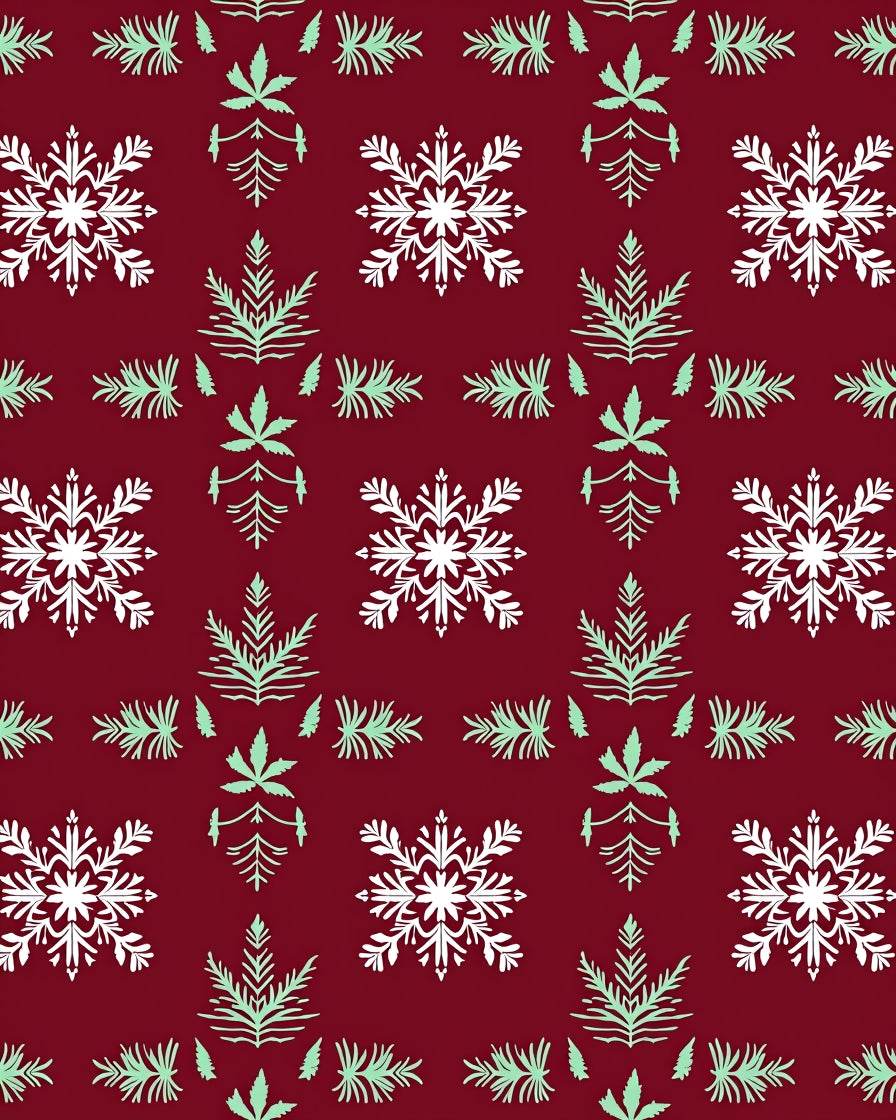Crimson Snowflakes and Ferns Arrangement Rug