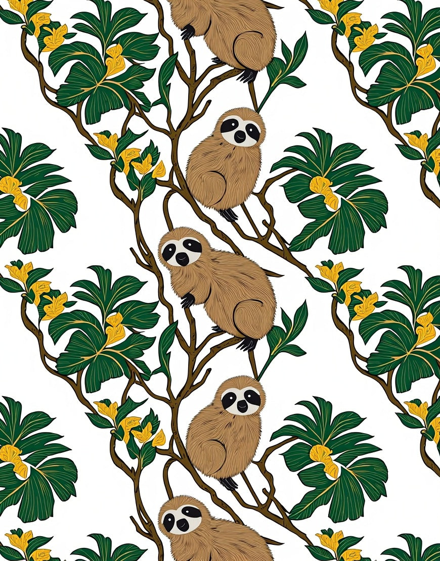 Whimsical Sloth Green Leaf Yellow Bloom Rug