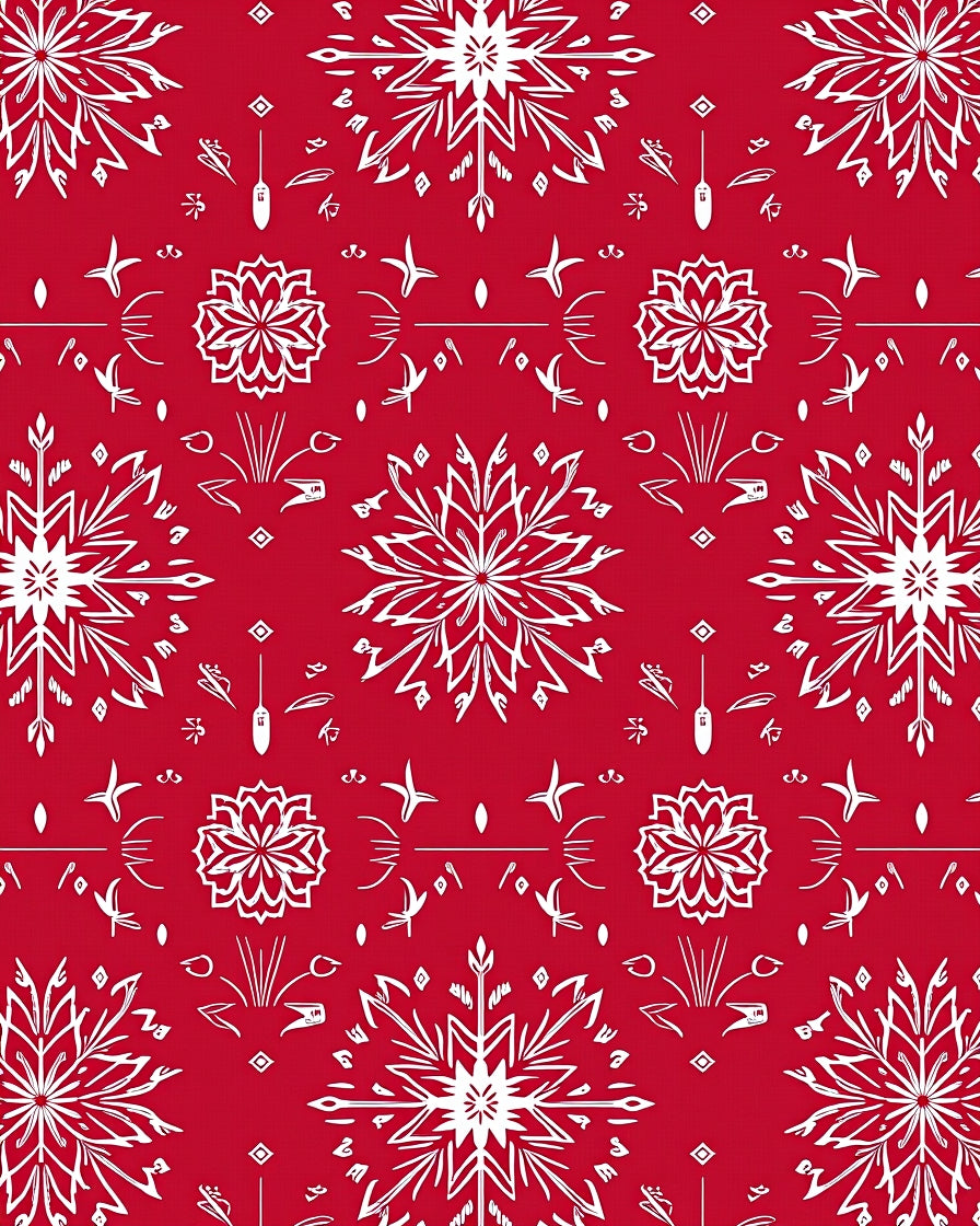 Crimson White Snowflake Starburst Rug