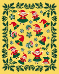 Festive Yellow Elf Snowflake Border Rug