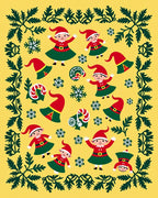 Festive Yellow Elf Snowflake Border Rug