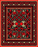 Bold Red Black Tribal Symmetry Rug