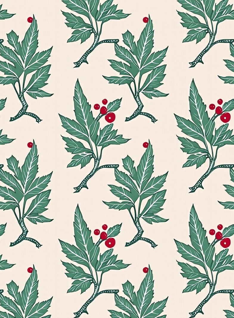 Green Leaf Red Berry Branch Repeat Rug