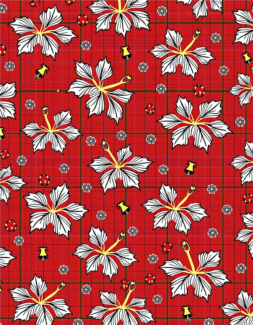 Red Floral Hibiscus Tartan Charm Rug