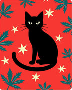 Black Cat Surrounded by Stars and Leaves Rug