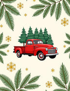 Retro Red Truck Pine Snowflakes Rug