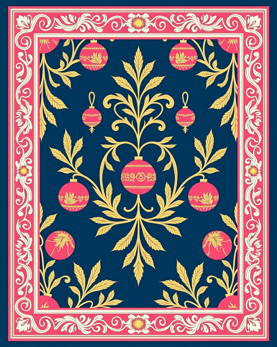 Crimson Pink Gold Ornate Garland Rug