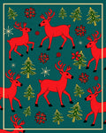Red Reindeer Emerald Christmas Trees Snowflakes Rug