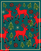 Red Reindeer Emerald Christmas Trees Snowflakes Rug