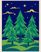 Dark Night Green Evergreen Forest Stars Rug
