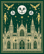 Gothic Emerald Castle Celestial Scene Rug