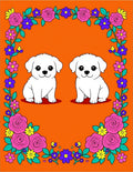 Cute White Puppies Floral Frame Rug