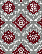 Deep Red Floral Medallion Gray Overlay Rug