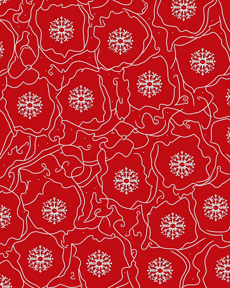 Crimson Snowflake Floral Outline Rug