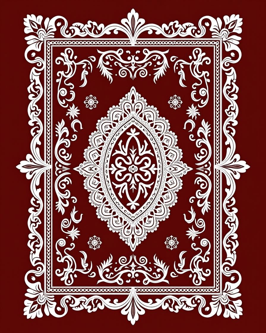 Deep Red White Ornate Medallion Area Rug