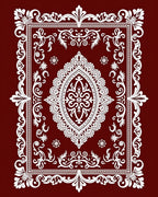 Deep Red White Ornate Medallion Area Rug