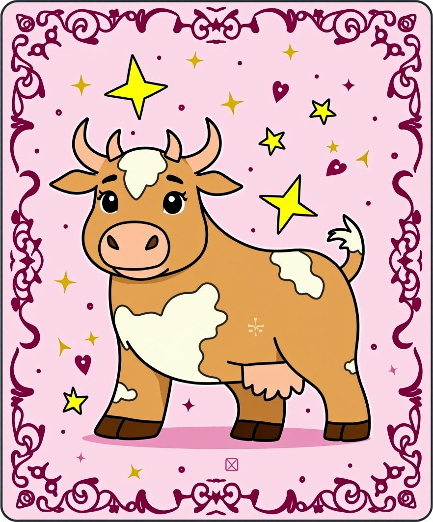 Whimsical Brown Cow Starry Pink Rug
