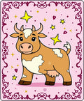 Whimsical Brown Cow Starry Pink Rug