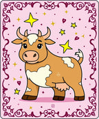 Whimsical Brown Cow Starry Pink Rug