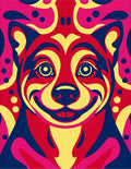 Vibrant Crimson Yellow Dog Face Rug