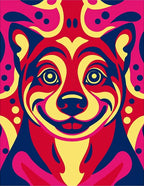Vibrant Crimson Yellow Dog Face Rug