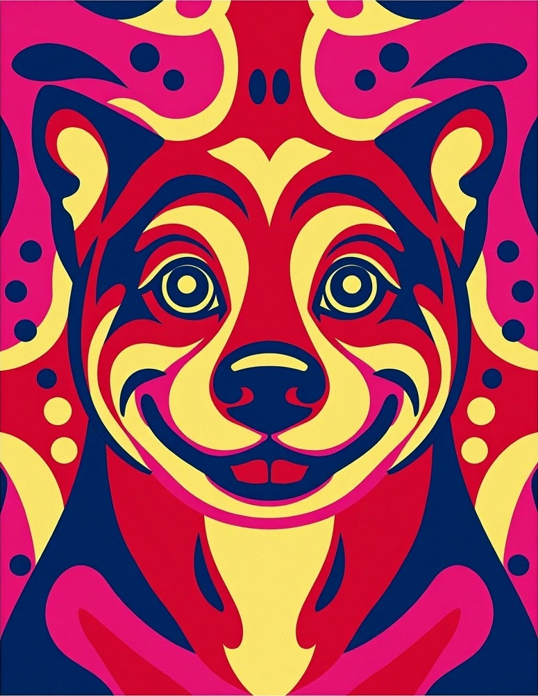 Vibrant Crimson Yellow Dog Face Rug