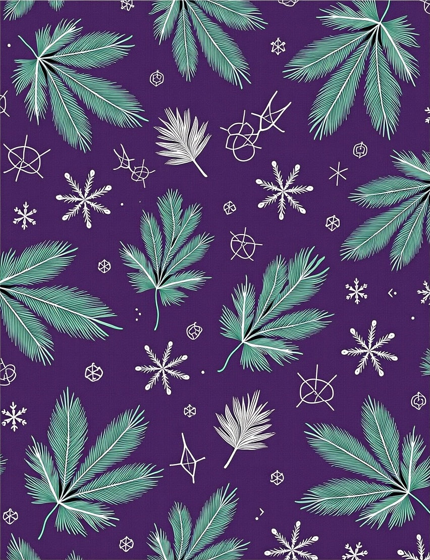 Purple Green Leaf Snowflake Accents Rug
