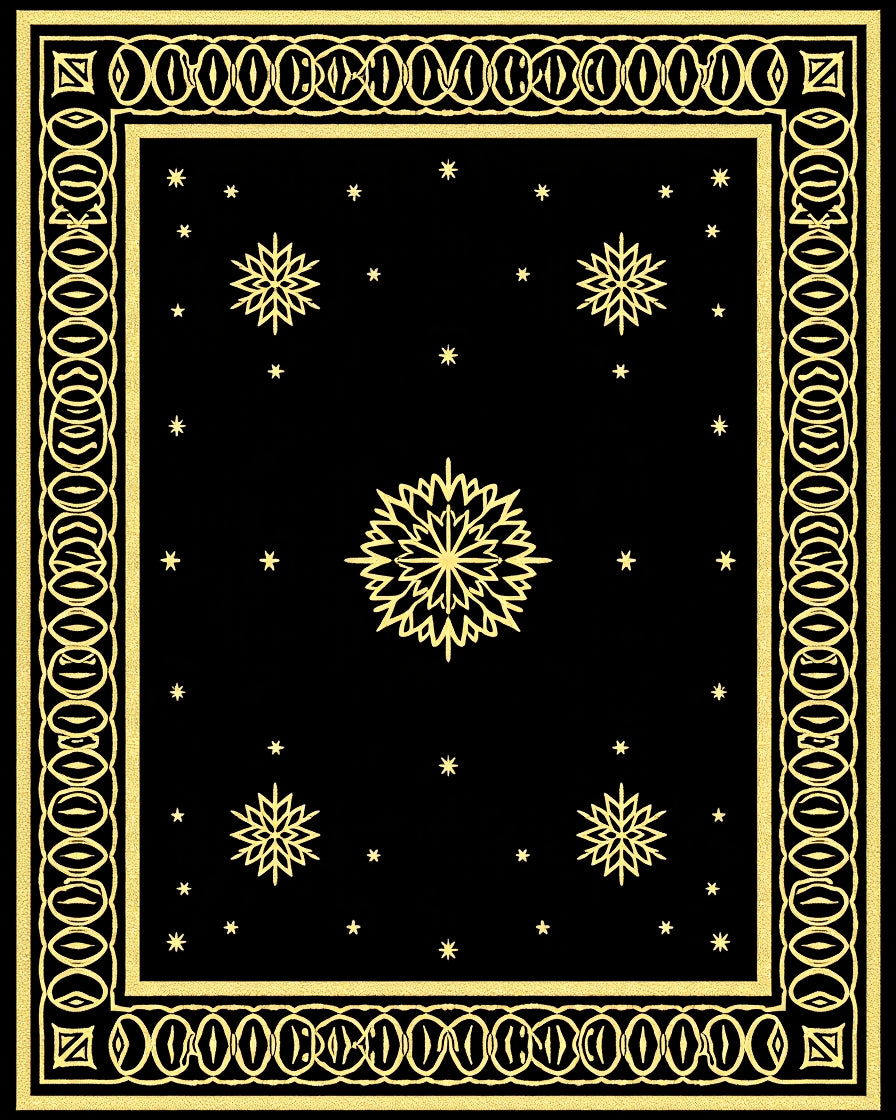 Golden Snowflake Black Celestial Rug