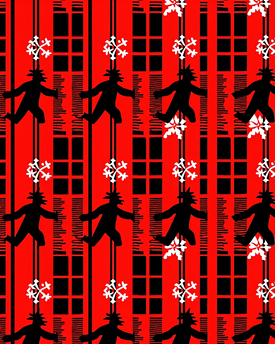 Bold Black Crimson Figure Snowflakes Rug
