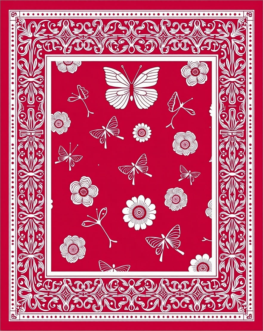 Crimson Garden Butterfly Medallion Rug