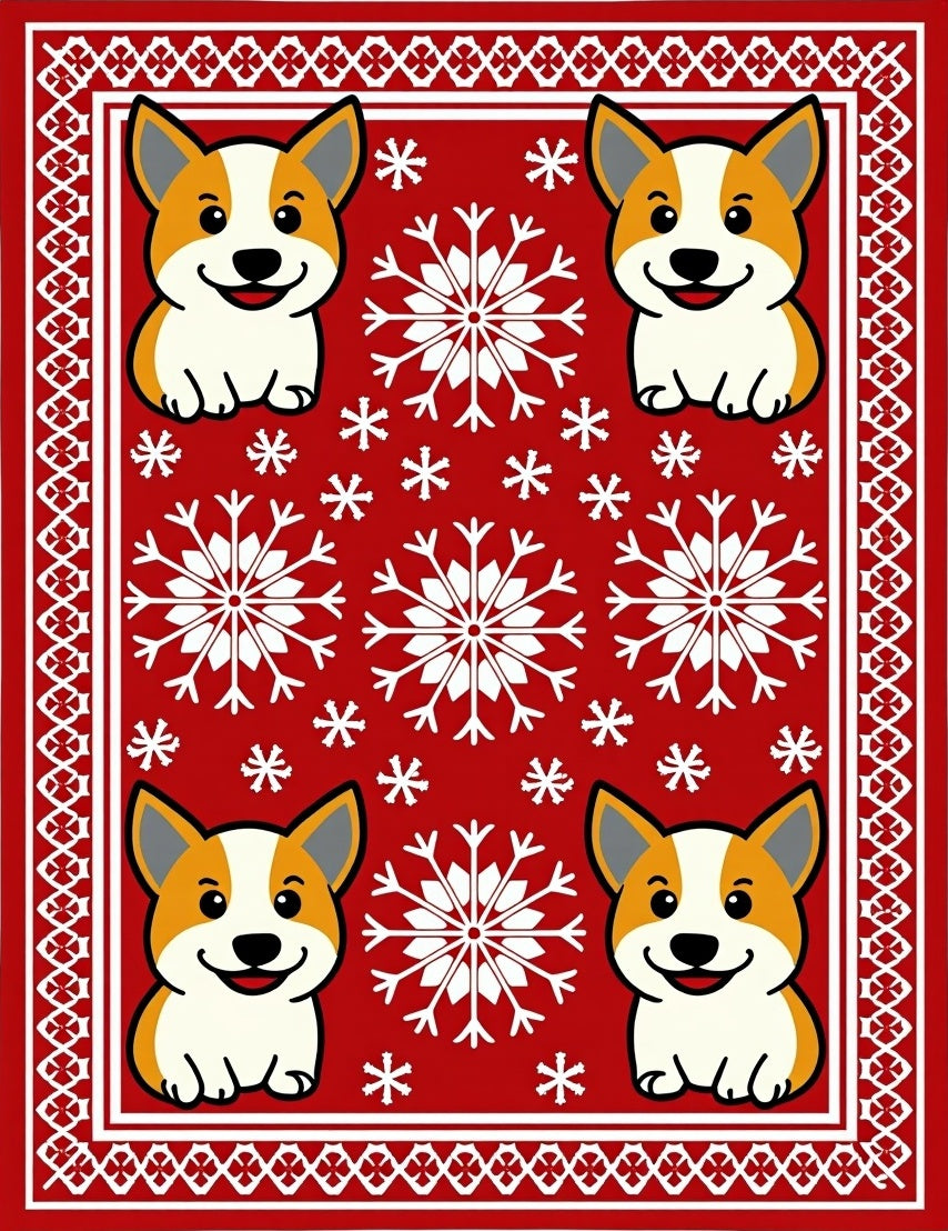 Red Corgi Snowflake Holiday Rug