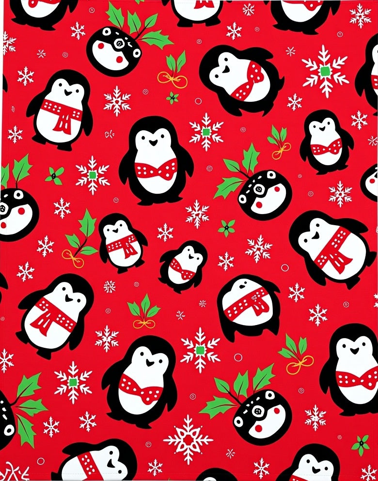 Festive Red Penguin Snowflake Medley Rug