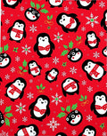 Festive Red Penguin Snowflake Medley Rug
