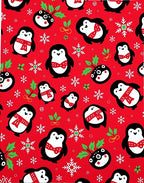 Festive Red Penguin Snowflake Medley Rug