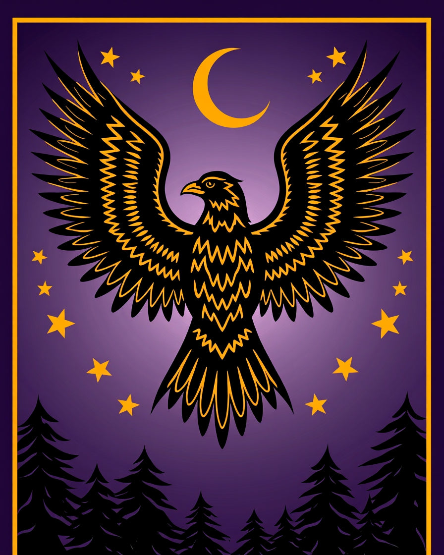 Golden Eagle Moonlit Starry Night Forest Rug